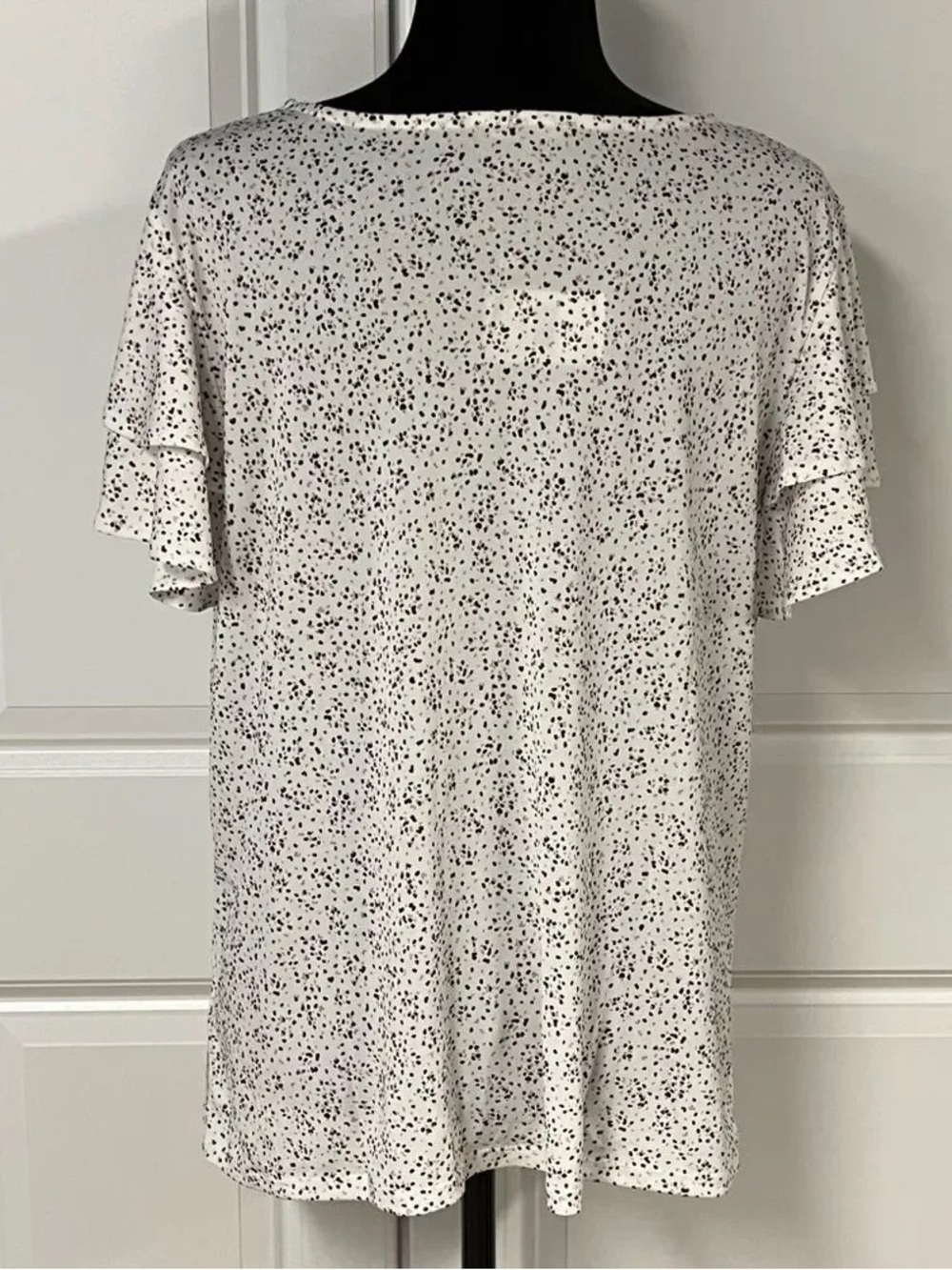 Adrianna Papell White Tee with Black Micro Dot Print